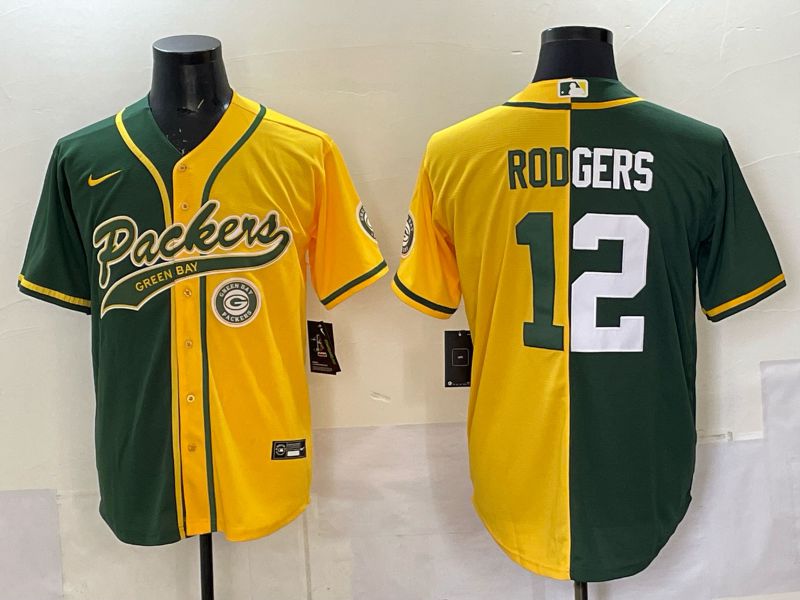 Men 2025 Green Bay Packers #12 Rodgers Green yellow Joint Name Nike Limited NFL Jersey style 007